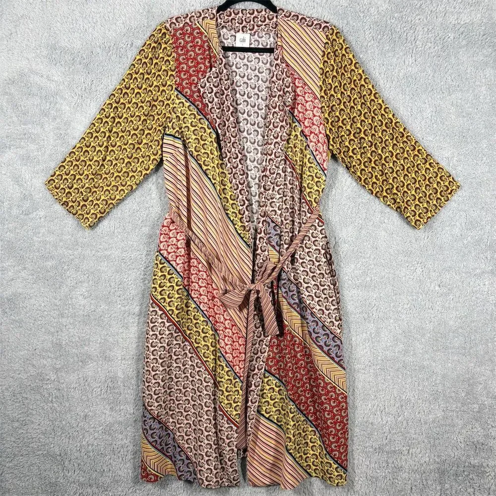 CAbi Poet Jacket Kimono Duster Size S Patchwork Multicolor Striped Boho Tie - Picture 1 of 11